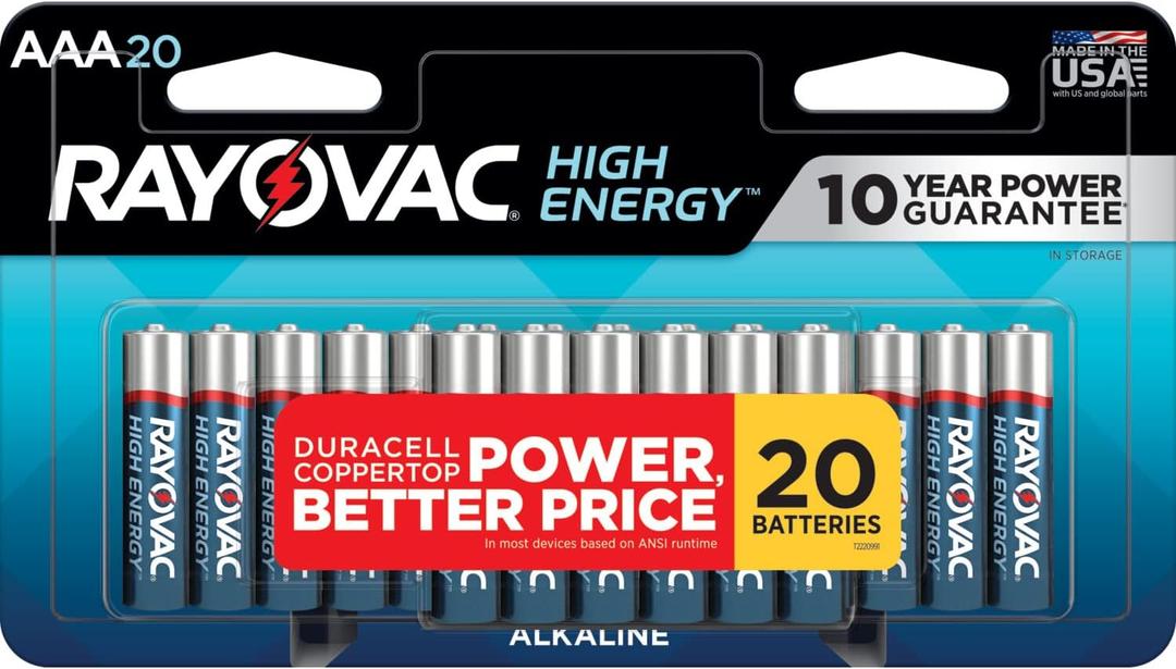 Rayovac High Energy AAA Batteries (20 Pack), Alkaline Triple A Batteries