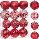 Hollyone 3.15"/80mm Red Christmas Ball Ornament 12 Pcs Shatterproof Christmas Tree Relief Ornaments Set Large Hanging Ornaments Balls for Wedding Holiday Wreath Home Decorations