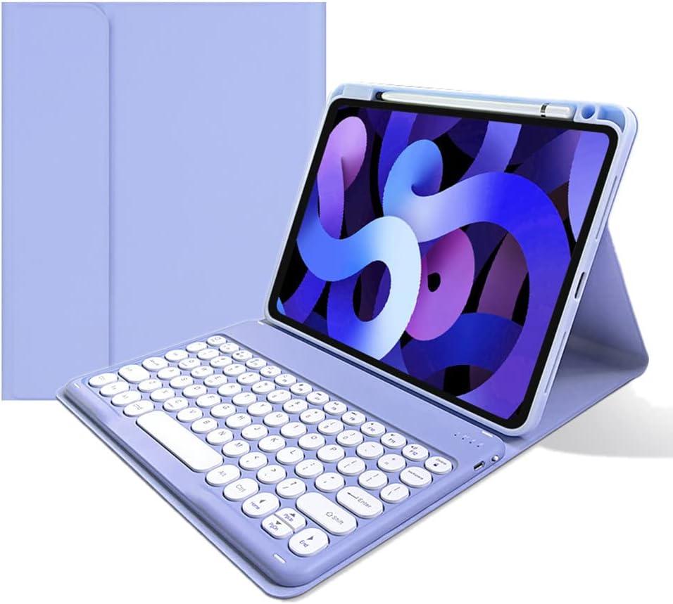 Keyboard Case for iPad A16 11th Gen 11 inch 2025, iPad 10th Generation 10.9 inch 2022, Magnetic Detachable Bluetooth Round Key Color Keyboard Cover (Purple)