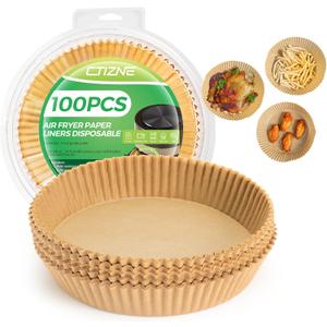 Air Fryer Paper Liner Disposable: 100PCS 8 Inch Airfryer Insert Parchment Paper Sheets, Grease and Water Proof Non Stick Basket Liners for Baking Cooking Roasting from ctizne (8"Round)