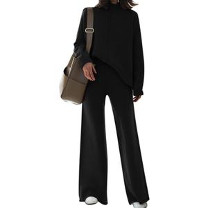 AOHITE Womens 2 Piece Outfit Sets Knit Pullover Sweater Top and Wide Leg Pants Lounge Sweatsuit Tracksuit (X-Large)