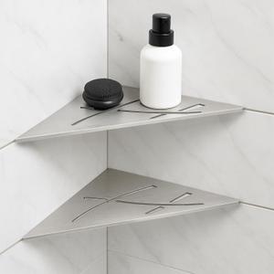 Teenyyou 2 Pcs Brushed Nickel Corner Shower Shelf 8-1/4'' Triangle 316 Stainless Steel Bathroom Corner Shelf for Tiled Wall, No Drilling, 3/32'' Thick Anchoring Tabs