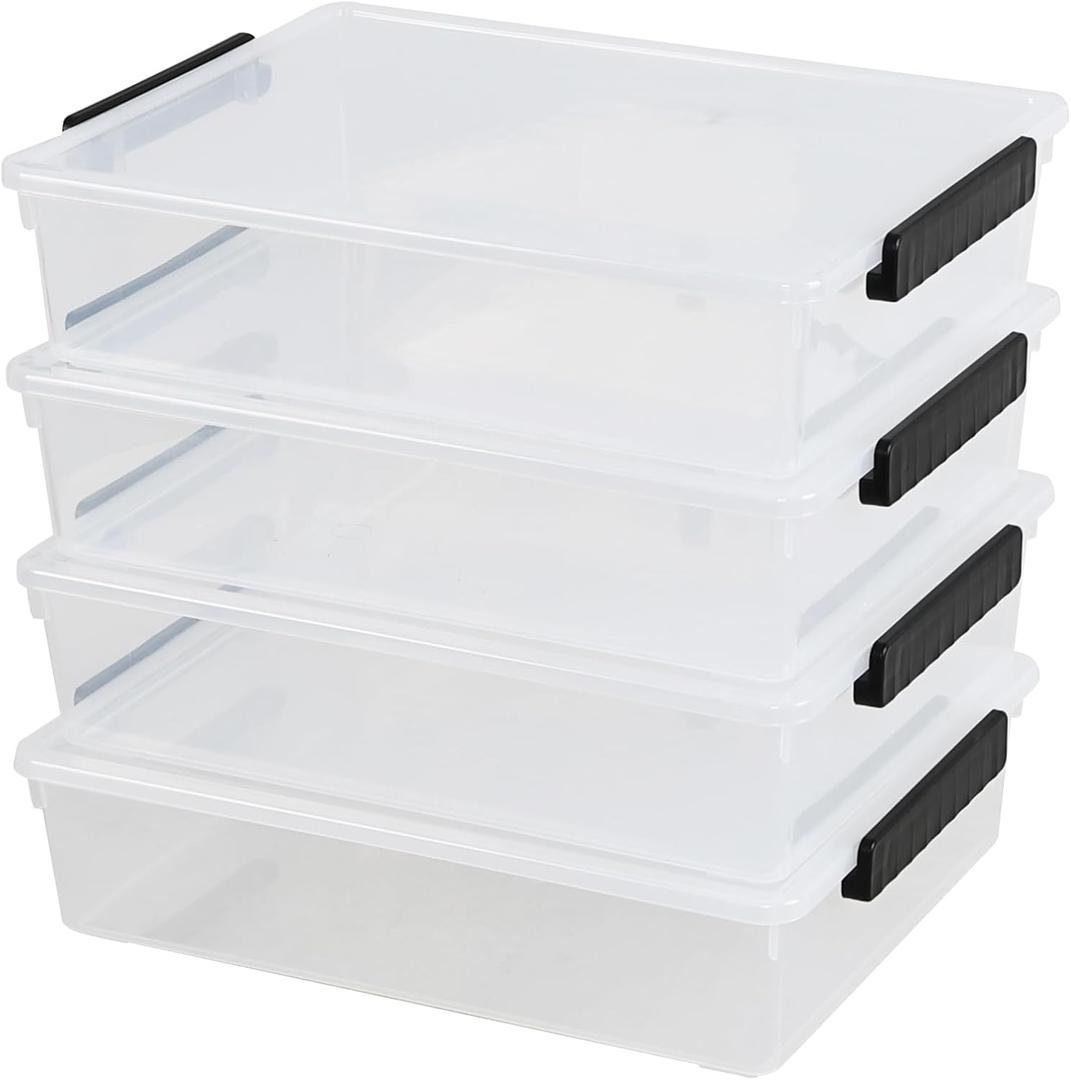 Morcte 6 Qt Clear Plastic Storage Bins with Lids, Plastic Stackable Storage Container with Latch Lids, Arts or Crafts Supplies Storage Containers for Home, Office, 4 Pack