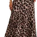 Women's Leopard Print Maxi Skirt High Elastic Waist Loose Flowy Elegant Skirts (L)