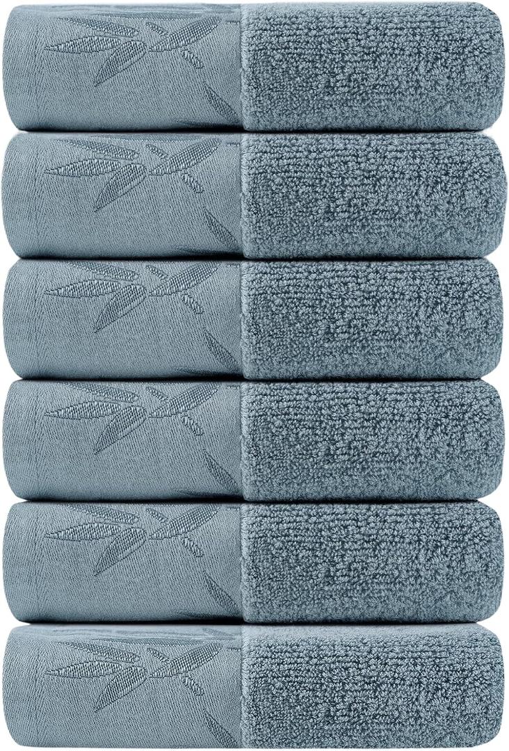 SEISSO Hand Towels 6 Pack, Ultra Soft and Highly Absorbent Bathroom Bath Hand Towel, Luxury Bamboo Viscose Hand Towels Multipurpose Use for Beach, Spa, Salon, Cyan Gray
