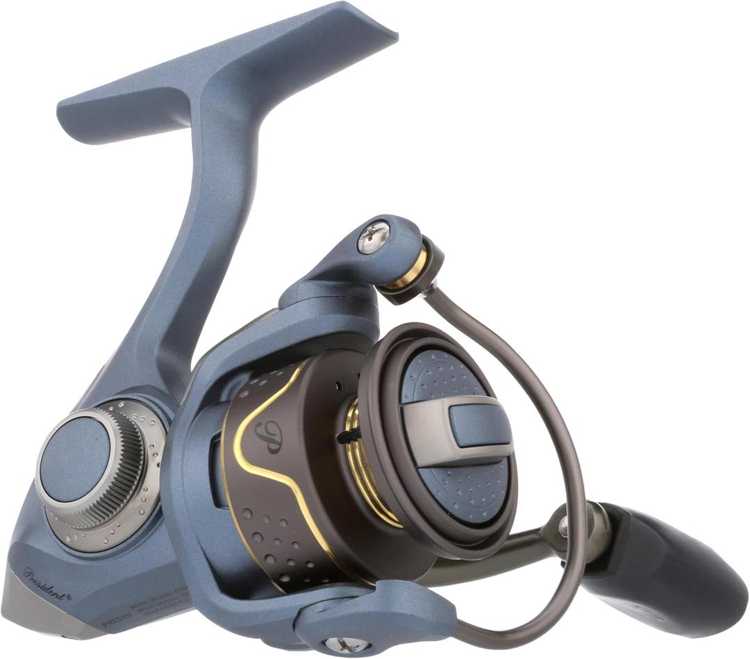 Pflueger President Spinning Fishing Reel, Size 20, 7 Stainless Steel Ball Bearing System, Sealed Oil Felt Front Drag, Lightweight Graphite Construction