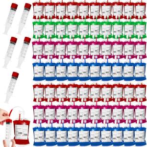80 Packs Halloween Blood IV Bags for Drinks Reusable Energy Container Juice Pouch Prop for Halloween Zombie Nurse Hospital Theme Party Decoration, Vampire Party Props (80pcs Bag/Label, 5 Syringes)