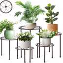 5 Pack Metal Plant Stand, Anti-Rust Iron Plant Stands for Indoor and Outdoor, Heavy Duty Flower Pot Stands for Multiple Plant, Black Potted Plant Holder for Garden Home (5 Pack Brown)