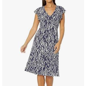 London Times Womens V-Neck Ruffle Sleeve Matte Jersey Dress Casual Summer Fun Easy Wear to Brunch Size 24W