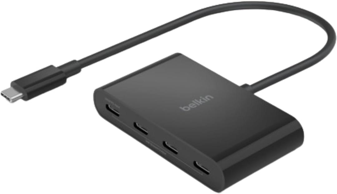 Belkin Connect USB-C to 4-Port USB-C 3.2 Gen2 Ports Hub, Multiport Adapter Dongle with 100W PD & Max 10Gbps High-Speed Data Transfer for MacBook, iPad, Chromebook, PC, and More - Black