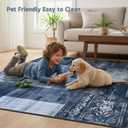 DweIke Washable Area Rugs 8x10 for Living Room, Large Modern Geometric Navy Blue Soft Patchwork Carpet, Non-Slip Stain Resistant Throw Rug for Bedroom Dining Room Office Home Decor