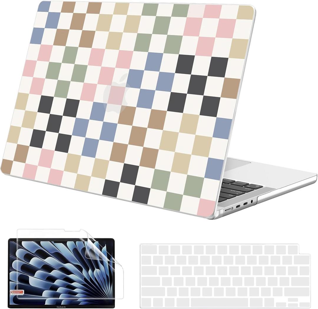 G JGOO Compatible with MacBook Pro 14 inch Case 2026-2021 M5 Pro/Max M4 M3 M2 M1 A3427 A3426 A3434 A3112 A3185 A3401 A2918 A2992 A2779 A2442, Hard Case+Keyboard Cover+Screen Protector, Checkered