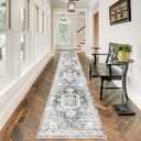 RUUGME 2'6x12 Washable Runner Rug - Hallway Runner Rugs Non Slip Stain Resistant Rug Runner for Kitchen Laundry Room Vintage Distressed Mat Floor Decor Carpet for Bathroom (2'6''x12', Deep Blue)