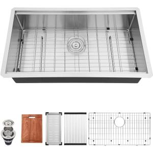 30x19 INCH Handmade 304 Stainless Steel Single Bowl Undermount Kitchen Sink Durable 18 Gauge Stainless Steel Construction