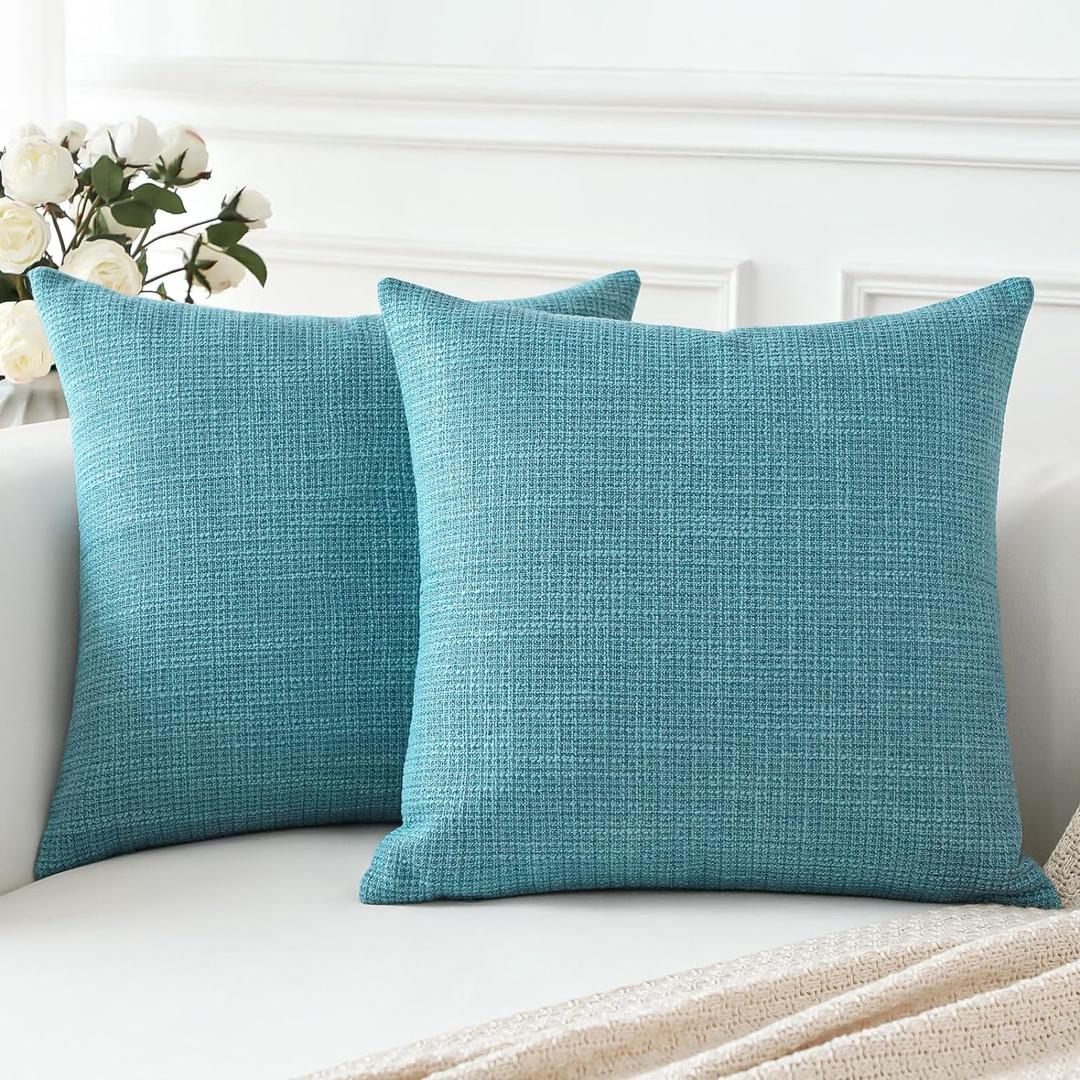 OTOSTAR Linen Throw Pillow Covers Set of 2 Decorative Square Pillowcases Cushion Covers 12x12 Inch for Home Decor Sofa Bedroom Car 30 x 30 CM Turquoise