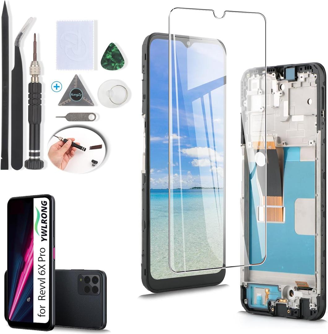 YWLRONG Display for T-Mobile Revvl 6X Pro 5G Screen Replacement LCD Touch Screen Digitizer Assembly for Revvl 6X Pro 5G with Tools (with Frame)