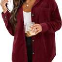 ZOLUCKY Womens Long Sleeve Shacket Casual Corduroy Button Down Shirts Solid Color Shacket Blouse Tops, Wine Red 3XL