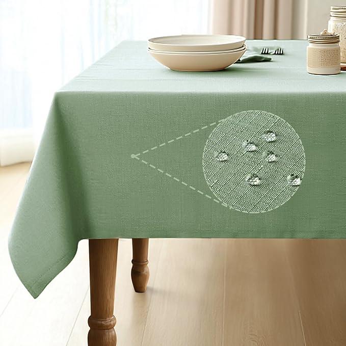 Pureegg Rectangle Linen Tablecloth Waterproof & Stain Resistant, Wrinkle-Free Table Cloth Adds Elegance and Protection, Ideal for Dining, Party, Wedding and Outdoor, 52 x 70 Inch, Sage Green