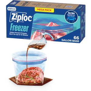 Ziploc Gallon Food Storage Freezer Bags, Stay Open Design, Easy to Fill, 66 Count
