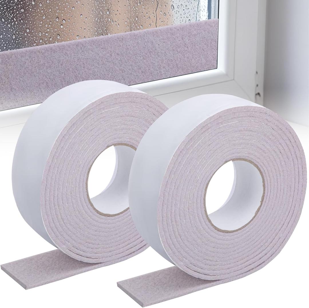 moonoom 2 Roll 16.4 Ft x 2'' Window Condensation Absorber Strip, Thick Window Moisture Absorbent Tape, Reusable Condensation Prevention Felt Strip for Absorbing Water and Keeping Dry (Beige)