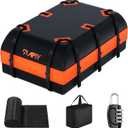 23 Cubic Feet Car Rooftop Cargo Bag Carrier, Soft Roof Top Luggage Bag for All Vechicles with/Without Racks - with Waterproof Zip, Luggage Lock, Anti-Slip Mat, Storage Bag, Door Hooks (23 Cubic Feet-Orange)