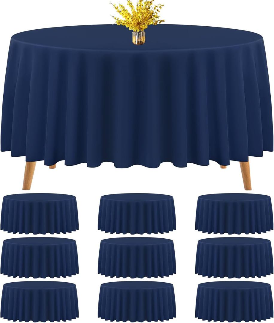 Teruntrue 10 Packs Premium Round Tablecloth 120 Inch Navy Blue Polyester Table Cloth Bulk Washable Fabric Tablecloths Cover for Wedding Party Banquet Buffet Holiday Dinner (120 Inch) TC534H