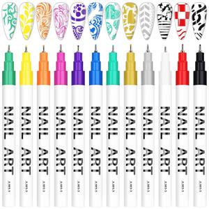 12 Color 3D Nail Art Pens Set, Kalolary 0.5MM Nail Pens Nail Point Graffiti Dotting Pen Drawing Painting Liner Brush for DIY Nail Art Beauty Adorn Manicure Tools