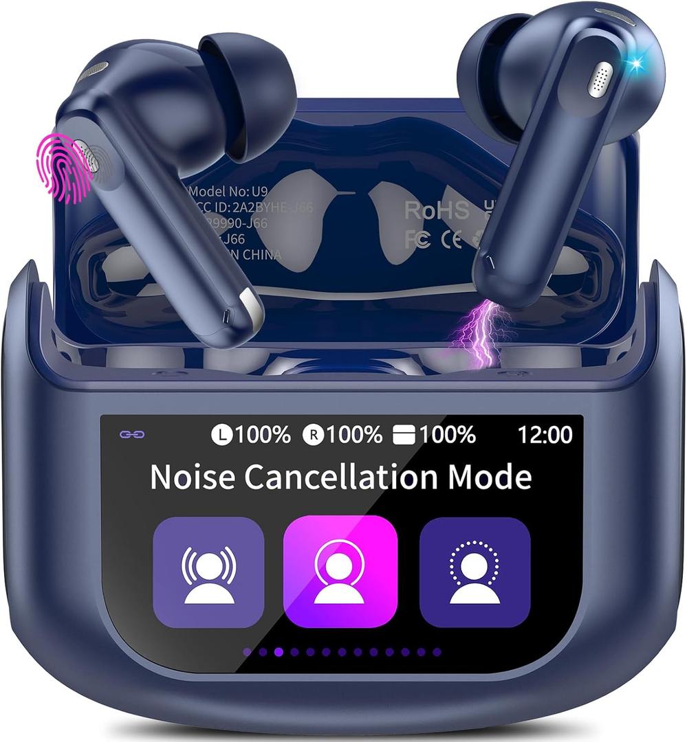Wireless Earbuds, Bluetooth 5.4 Headphones with Multifunctional Touch Screen, 48H Bass Stereo Ear Buds with ANC/ENC Noise Cancelling/Transparency Mode, IPX7 Earphones with 5 EQ Modes, Dark Blue