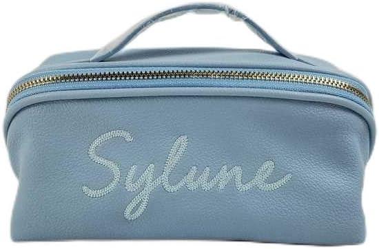 Sylune Classic Makeup Bag  Pebbled Faux Leather Travel Cosmetic Organizer, Water-Resistant Toiletry Bag with Handle, Luxury Gift for Women (Sky Blue)
