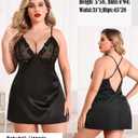 Avidlove Women Lingerie V Neck Sexy Nightwear Satin Sleepwear Lace Chemise Mini Babydoll Nightgown (Black), XL