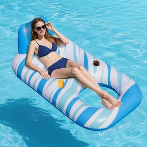 Pool Floats Adult - Inflatable Tanning Pool, Extra Large Pool Floats for Adults Heavy Duty Water Floaty with Backrest, Footrest & Cup Holder for River Lake Floaties Water Floats