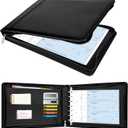 Antner Zippered 7 Ring Business Checkbook Binder Portfolio for 3-on-a-Page Business Checks, 600 Checks Capacity, PU Leather Check Book Binder Cover for 9x13 Sheets, Built-in Storage Organizer, Black