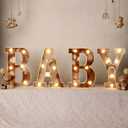Realspring Baby Shower Sign Babe Marquee LED Letters Battery Operated Light up Centerpieces Glowing Home Table Party Decor for Boy Girl Gender Reveal Birthday, 8.26''(Bear,Brown)