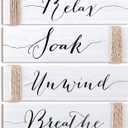 Jetec 4 Pieces Farmhouse White Bathroom Decor Wall Art Bathroom Sign Rustic Decor Relax Soak Unwind Breathe Wood Sign for Home Spa Bath Decoration, 11. 8 x 3 Inch