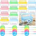 24 Pcs Plastic Fish Bowls with Ventilated Lids and Fishing Nets Bulk Set Include 12 Fish Bowl with Handle and 12 Fishing Nets for Collecting Fishes Crabs Sea Creatures for Summer Beach Party Favors