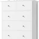HOUSUIT White Dresser with 5 Drawers, Tall Chest of Drawers, 5 Drawer Dresser with Deep Space, Wood Storage Cabinet for Living Room, Hallway, Office, White