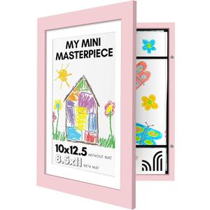 Americanflat 10x12.5 Kids Art Frame - Front Loading Picture Frame - Use as 8.5x11 Frame with Mat or 10x12.5 Frame Without Mat - My Mini Masterpiece - Holds 100 Artworks - Light Pink