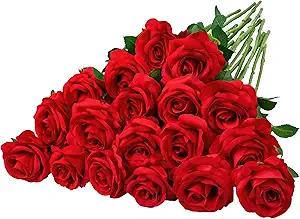 20 Pcs Fake Red Roses Artificial Silk Flowers with Long Stems for Valentines Decor Wedding Home Party Table Centerpieces Bridal Bouquet DIY Floral Arrangment