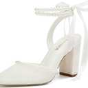 Pearl Heels Wedding Shoes for Bride Closed Toe Bridal Heels Comfortable Bridal Shoes, 10, Ivory