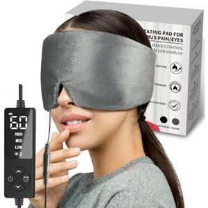 sticro Heated Eye Mask with Extra Large Size for Dry Eyes and Sinus Pressure Relief, Ultra Soft Face Heating Pad for Tension Headache Relief, Jaw TMJ Pain Relief - 3 Heat & 5 Timing Settings (Gray)