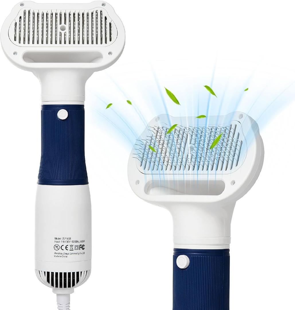 3-in-1 Dog Hair Dryer with Slicker Brush for Small & Medium-Sized Dogs & Cats, Portable, Rechargeable, White