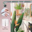 Funny Cat Shower Curtain 60Wx72H Kids Black Cat Cute Cartoon Animal Pet Kitten Tropical Plant Hilarious Fun Green Leaves Cactus Bathroom Decor Bath Curtain Fabric Polyester 12 Pack Hooks