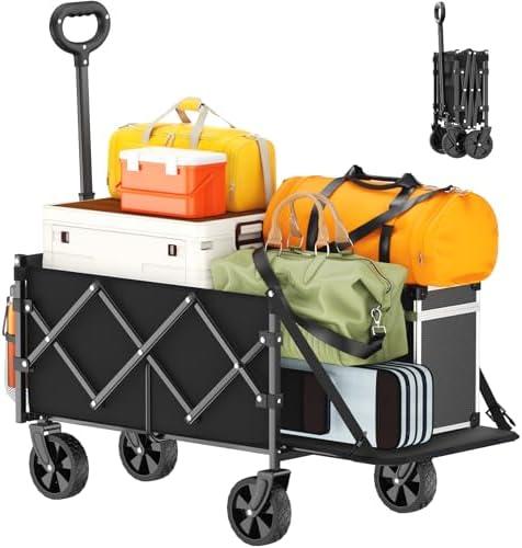 Geamen Foldable Wagon with Extended Tailgate: Collapsible Large Capacity Folding Wagon - Heavy Duty Utility Carts for Shopping,Garden,Sports,Groceries,Apartment,Camping,Outdoor - Black