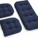 All Weather Wicker Chair Cushions of 3 Pieces, Waterproof Outdoor Wicker Chair Cushion for Patio Furniture Loveseat Settee Bench, 1 Loveseat and 2 U-Shaped Thickened Cushions, Blue
