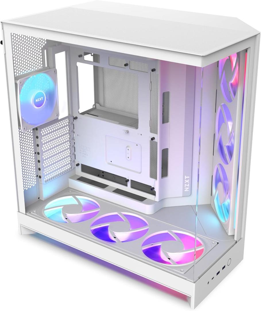 NZXT H9 Flow RGB+ (2025)  Dual-Chamber ATX Mid-Tower Airflow PC Case  7 RGB Fans (6 x 140mm,1 x 120mm) & Control Hub  420mm Radiator Support Connect Ready- Stainless Steel Tempered Glass - White