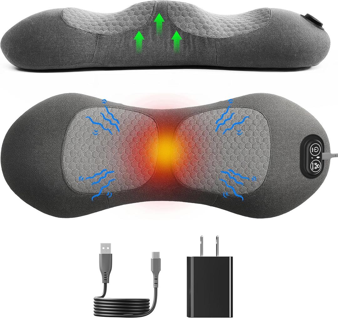 Triple Fusion Back Massager with Stretching, Vibration and Heat, 3-in-1 Electric Lumbar Pillow for Lower Back Tension Relief, Deep Tissue Relaxation Massage for Home, Office, Bed, Sofa, and Car Use (Black-Basic)