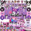 Kuromi Birthday Party Decoration Supplies, 84 Pieces, Includes Kuromi Cake Decorations, Balloons, Banners, Plates, Napkins, Cups, Party Decorations For Girls And Boys