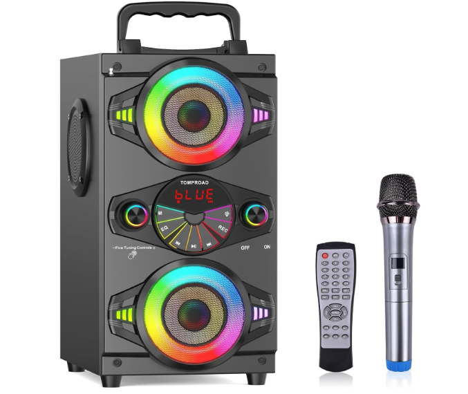 Bluetooth Speakers, 60W Portable Wireless Loud Outdoor Home Party Bluetooth Speaker with Subwoofer, FM Radio, LED Colorful Lights, Microphone, Remote and Big Powerful Stereo Deep Bass Sound Boombox