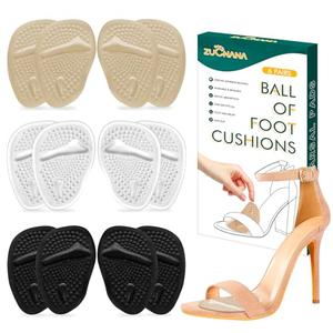 ZUCNANA Metatarsal Pads Ball of Foot Cushions (4 Pairs), Non Slip High Heel Cushion Inserts Women, One Size Fits All Shoe Inserts for Women and Men, Reusable Foot Pads All Day Pain Relief and Comfort