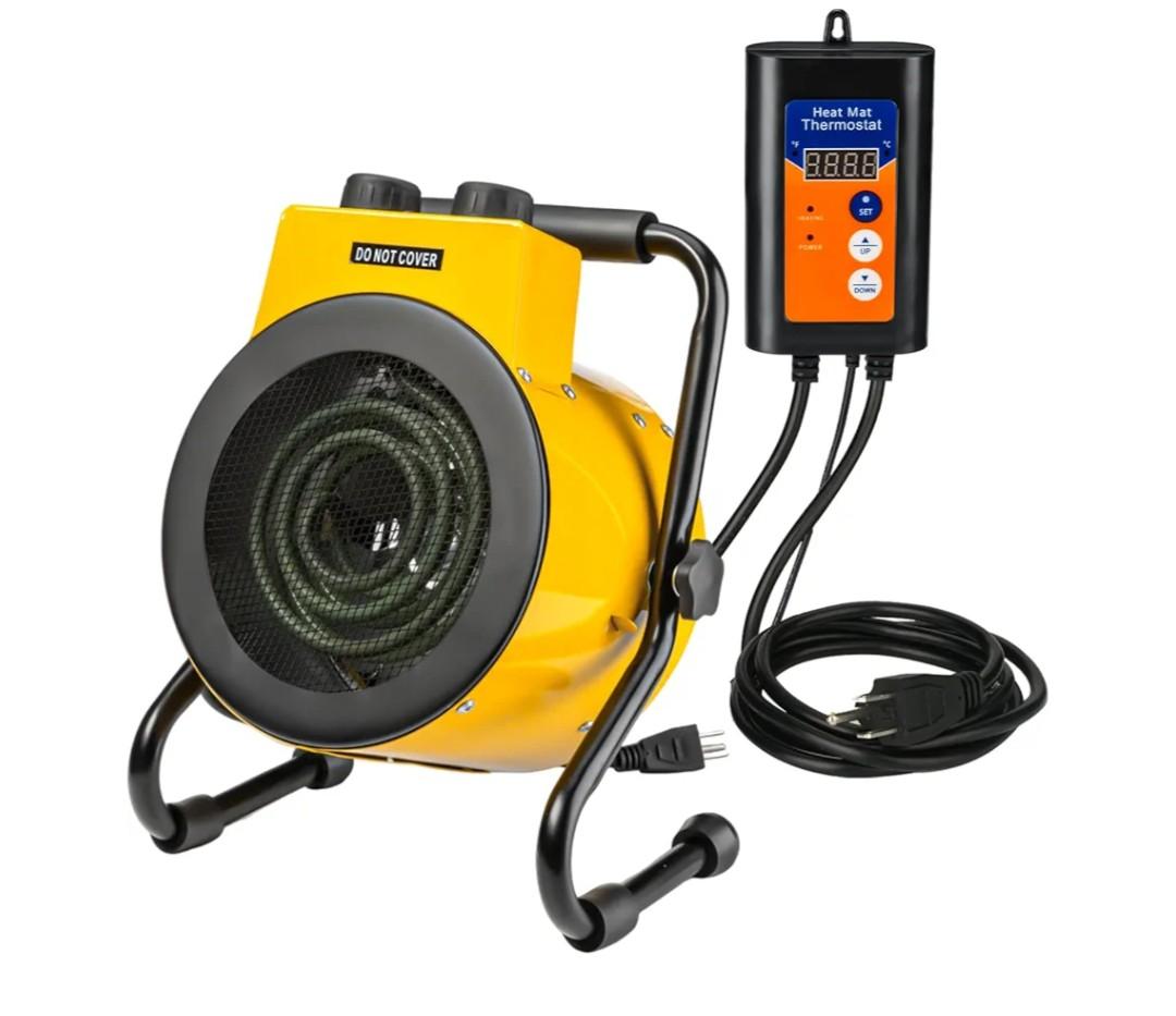 Greenhouse Heater with Digital Thermostat, Green House Heater for Plants,1500W Electric Grow Tent Heaters, Overheat Protection, Fast Heating for Green House, Flower Room, Yellow